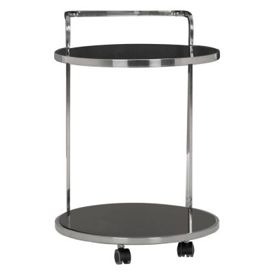 Drinks/Bar Trolley – 2 Tier Design – Chrome Surround & Black Glass