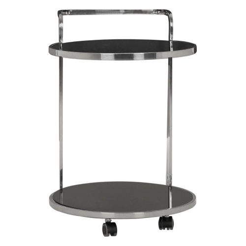 Drinks/Bar Trolley - 2 Tier Design - Chrome Surround & Black Glass