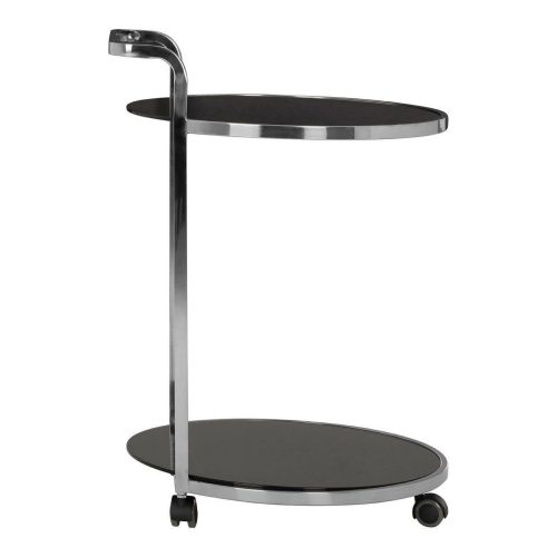 Drinks/Bar Trolley - 2 Tier Design - Chrome Surround & Black Glass