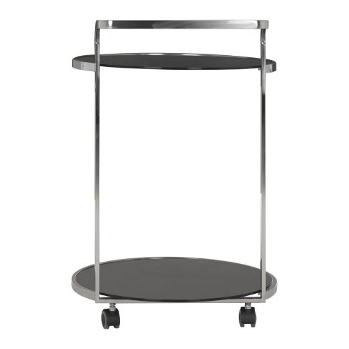 Drinks/Bar Trolley - 2 Tier Design - Chrome Surround & Black Glass