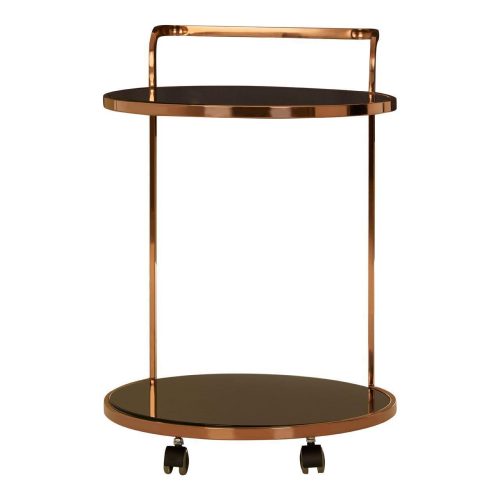 Drinks/Bar Trolley - 2 Tier Design - Rose Gold Surround & Black Glass