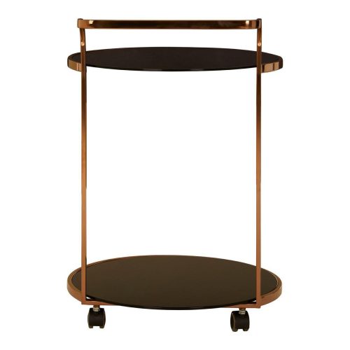 Drinks/Bar Trolley - 2 Tier Design - Rose Gold Surround & Black Glass