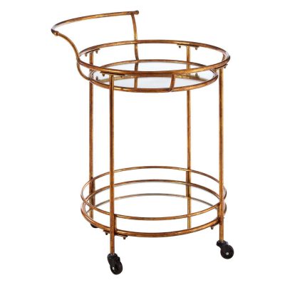 Drinks/Bar Trolley – 2 Tier Design – Gold Surround & Mirrored Shelf Finish