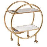 Drinks/Bar Trolley - 2 Tier Design - Brass Surround & Marble Shelf Finish