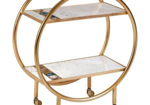Drinks/Bar Trolley - 2 Tier Design - Brass Surround & Marble Shelf Finish
