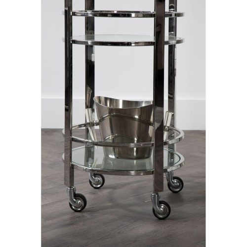 Drinks/Bar Trolley - 3 Tier Design - Chrome Surround & Glass Shelf Finish