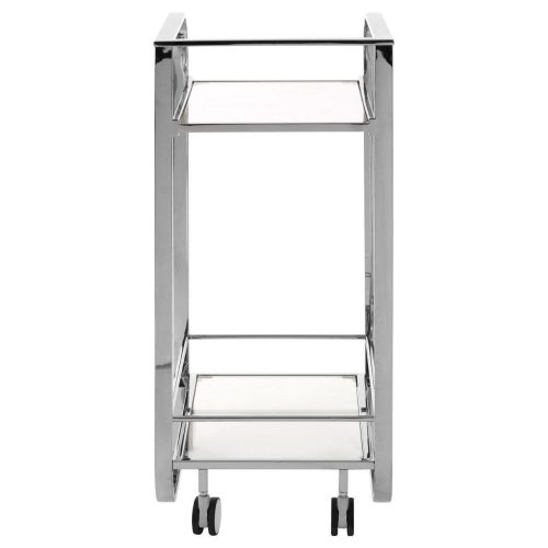 Drinks/Bar Trolley - 2 Tier Design - Chrome Surround & Clear Glass