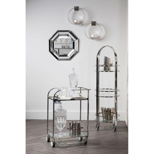 Drinks/Bar Trolley - 2 Tier Design - Chrome Surround & Clear Glass