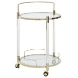 Drinks/Bar Trolley - 2 Tier Design - Brass/Acrylic Surround & Clear Glass