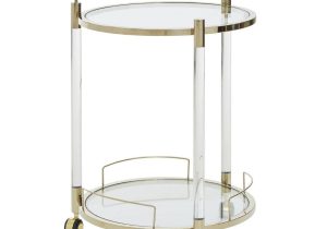 Drinks/Bar Trolley - 2 Tier Design - Brass/Acrylic Surround & Clear Glass