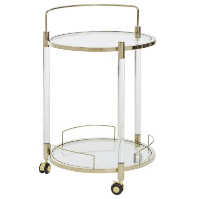 Drinks/Bar Trolley - 2 Tier Design - Brass/Acrylic Surround & Clear Glass