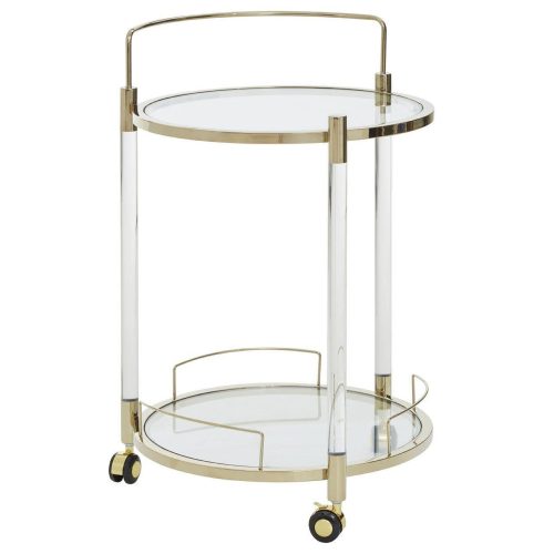 Drinks/Bar Trolley - 2 Tier Design - Brass/Acrylic Surround & Clear Glass