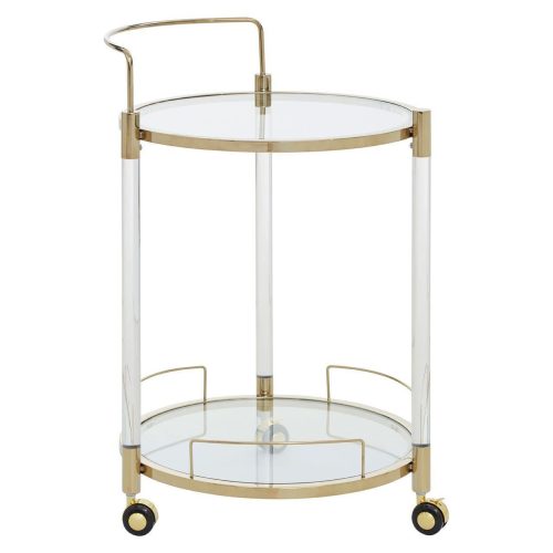 Drinks/Bar Trolley - 2 Tier Design - Brass/Acrylic Surround & Clear Glass