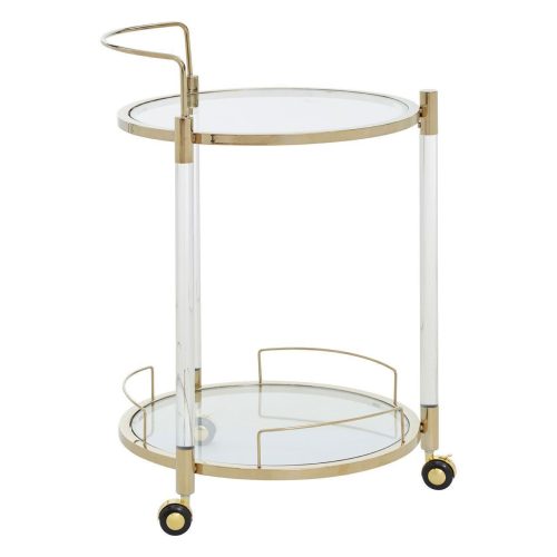 Drinks/Bar Trolley - 2 Tier Design - Brass/Acrylic Surround & Clear Glass