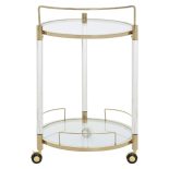 Drinks/Bar Trolley - 2 Tier Design - Brass/Acrylic Surround & Clear Glass