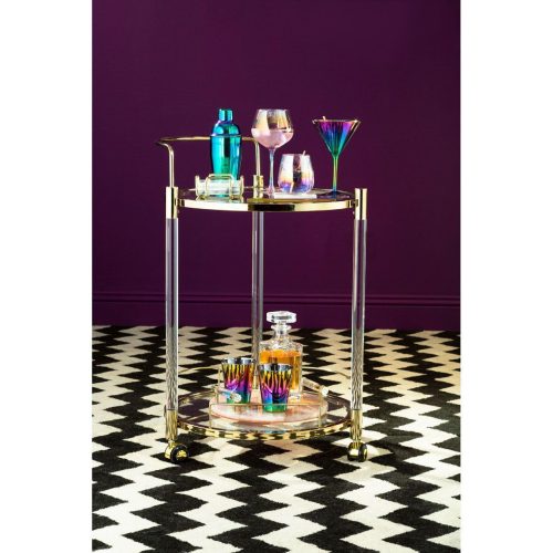 Drinks/Bar Trolley - 2 Tier Design - Brass/Acrylic Surround & Clear Glass