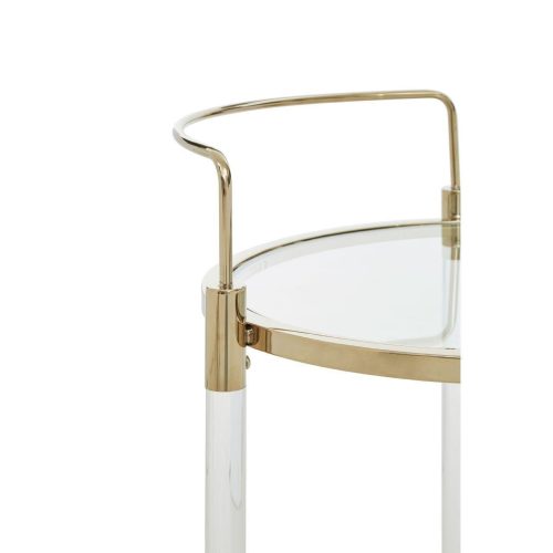 Drinks/Bar Trolley - 2 Tier Design - Brass/Acrylic Surround & Clear Glass