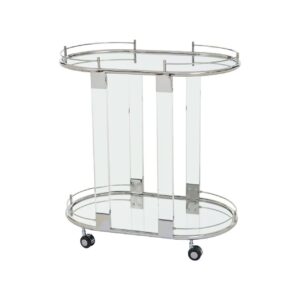 Drinks/Bar Trolley - 2 Tier Design - Chrome/Acrylic Surround & Clear Glass