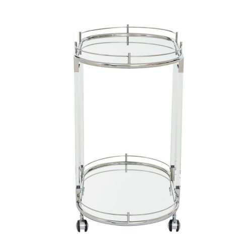 Drinks/Bar Trolley - 2 Tier Design - Chrome/Acrylic Surround & Clear Glass