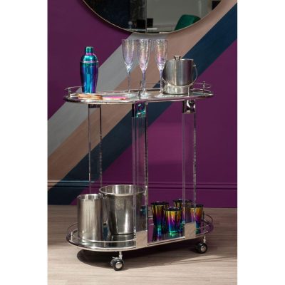 Drinks/Bar Trolley – 2 Tier Design – Chrome/Acrylic Surround & Clear Glass