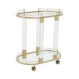 Drinks/Bar Trolley - 2 Tier Design - Brass/Acrylic Surround & Clear Glass