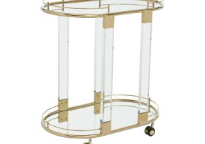 Drinks/Bar Trolley - 2 Tier Design - Brass/Acrylic Surround & Clear Glass