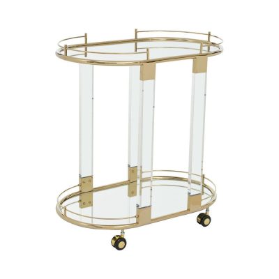 Drinks/Bar Trolley - 2 Tier Design - Brass/Acrylic Surround & Clear Glass