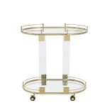 Drinks/Bar Trolley - 2 Tier Design - Brass/Acrylic Surround & Clear Glass