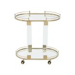 Drinks/Bar Trolley - 2 Tier Design - Brass/Acrylic Surround & Clear Glass