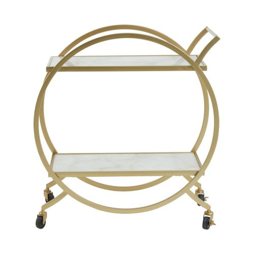 Drinks/Bar Trolley - 2 Tier Design - Brass Surround & Marble Shelf Finish