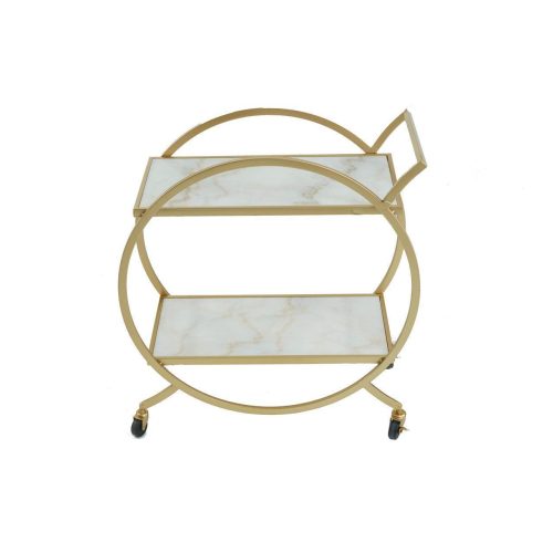 Drinks/Bar Trolley - 2 Tier Design - Brass Surround & Marble Shelf Finish