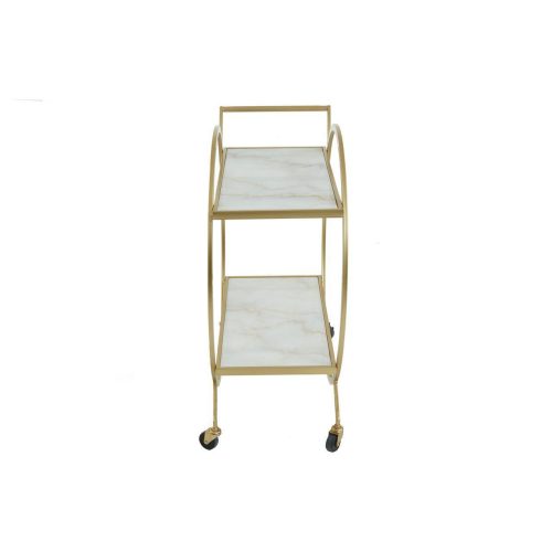 Drinks/Bar Trolley - 2 Tier Design - Brass Surround & Marble Shelf Finish