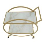 Drinks/Bar Trolley - 2 Tier Design - Brass Surround & Marble Shelf Finish