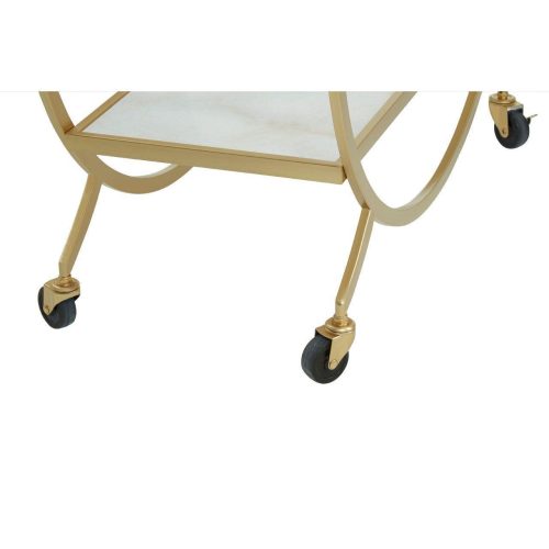 Drinks/Bar Trolley - 2 Tier Design - Brass Surround & Marble Shelf Finish