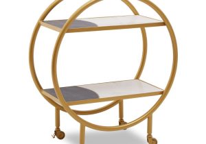 Drinks/Bar Trolley - 2 Tier Design - Brass Surround & Marble Shelf Finish