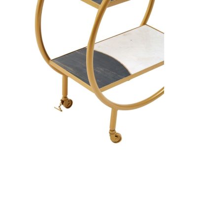 Drinks/Bar Trolley – 2 Tier Design – Brass Surround & Marble Shelf Finish