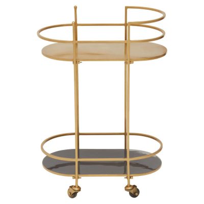 Drinks/Bar Trolley - 2 Tier Design - Brass Surround & Enamel Shelf Finish