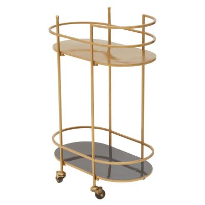 Drinks/Bar Trolley – 2 Tier Design – Brass Surround & Enamel Shelf Finish