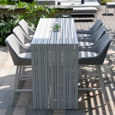 6 Seat Metal Rectangular Garden Bar Dining Set – All Weather – Chine Light Grey Fabric