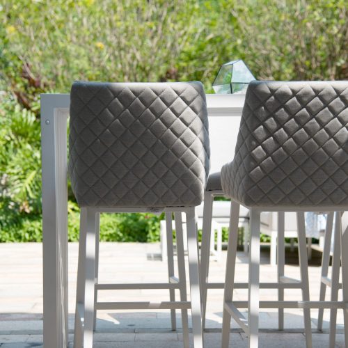 6 Seat Metal Rectangular Garden Bar Dining Set - All Weather Led Chine Light Grey Fabric