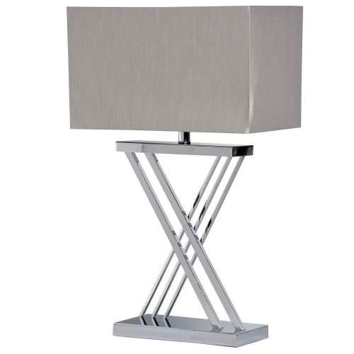 Table Lamp - Contemporary 'Cross Stem' Chrome - Grey Shade