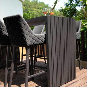6 Seat Metal Rectangular Garden Bar Dining Set - All Weather Charcoal Fabric
