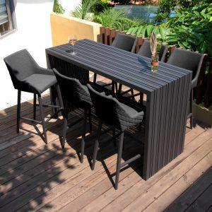 6 Seat Metal Rectangular Garden Bar Dining Set - All Weather Charcoal Fabric