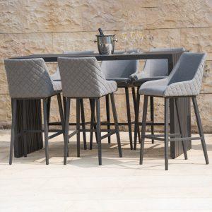 6 Seat Rectangular Garden Bar Dining Set - All Weather Grey/Flanelle Fabric