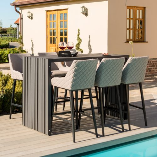 6 Seat Metal Rectangular Garden Bar Dining Set - All Weather Taupe Fabric