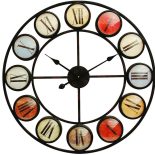 Wall Clock - Round - Iron - Roman Numerals - Coloured Domed Glass