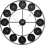 Wall Clock - Round - Iron - Roman Numerals - Coloured Domed Glass