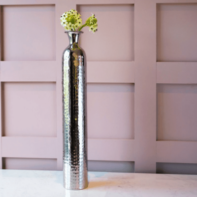 Tulip Vase – Dimpled Design – Polished Hammered Metal Finish – Small