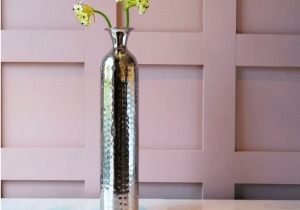 Tulip Vase - Dimpled Design - Polished Hammered Metal Finish - Medium