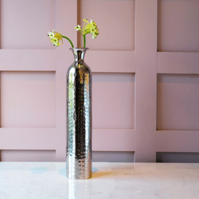 Tulip Vase - Dimpled Design - Polished Hammered Metal Finish - Medium